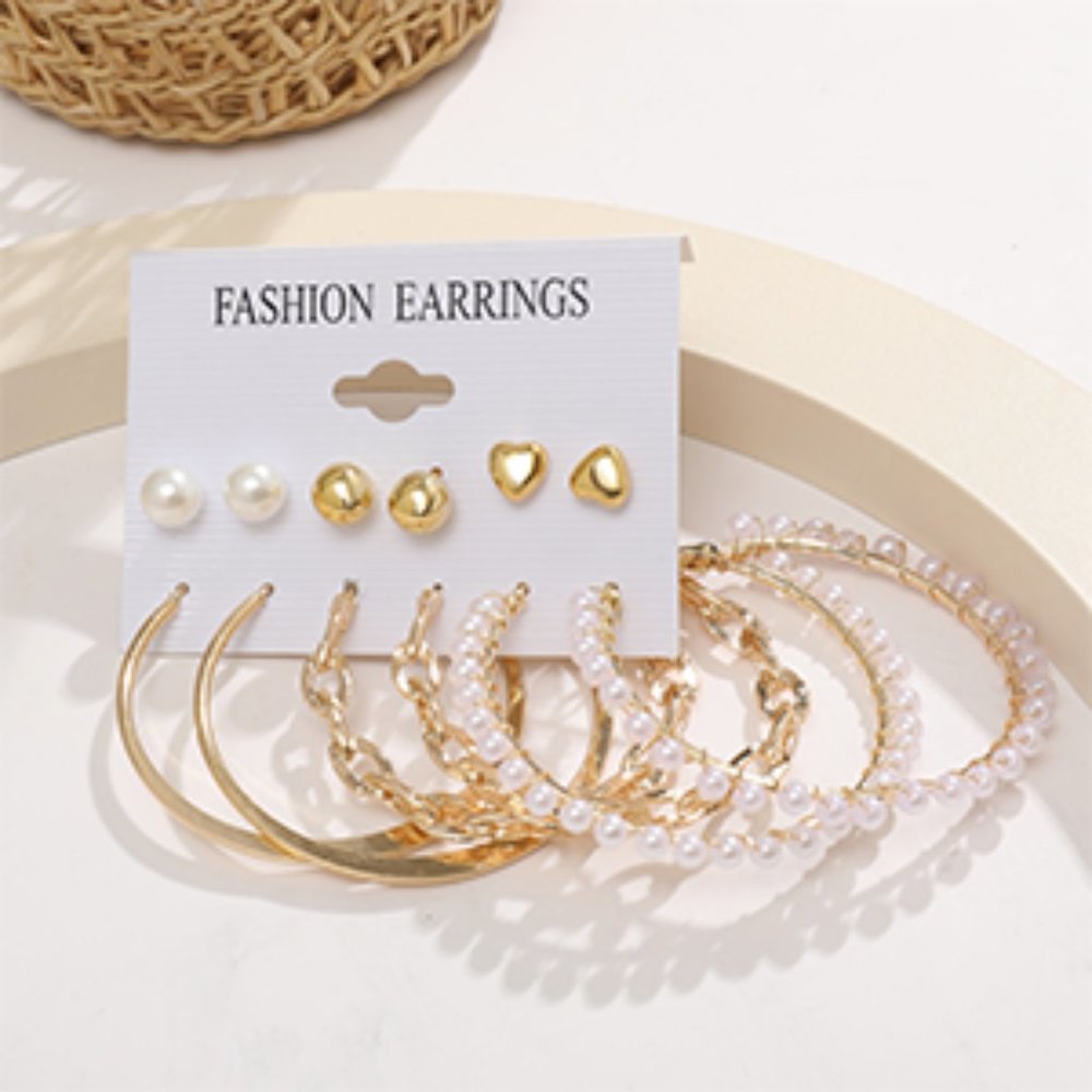 New Wholesale 54 Pairs Gold Hoop Earrings Set for Women Multipack, Boho Fashion - Picture 5 of 11